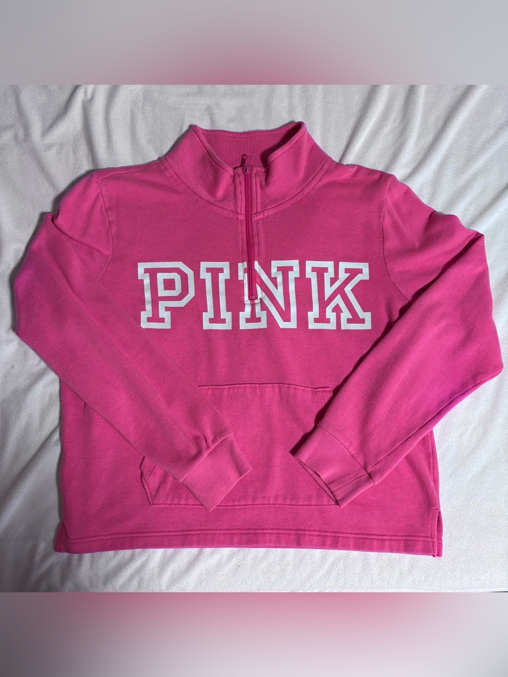 PINK Victoria's Secret Hot Pink Half-Zip Turtleneck Sweatshirt